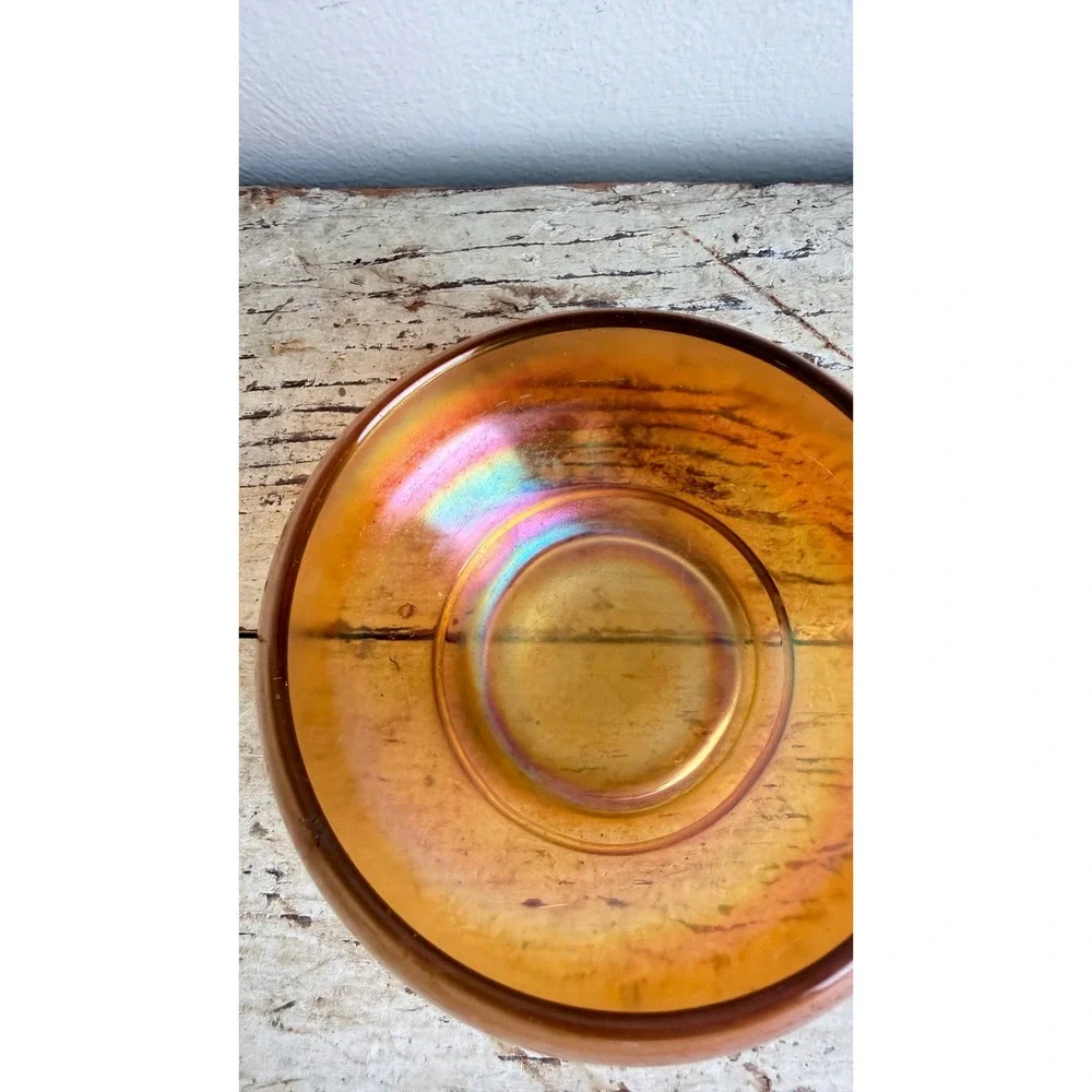 Vintage Marigold Carnival Glass Iridescent Small Round Bowl 5